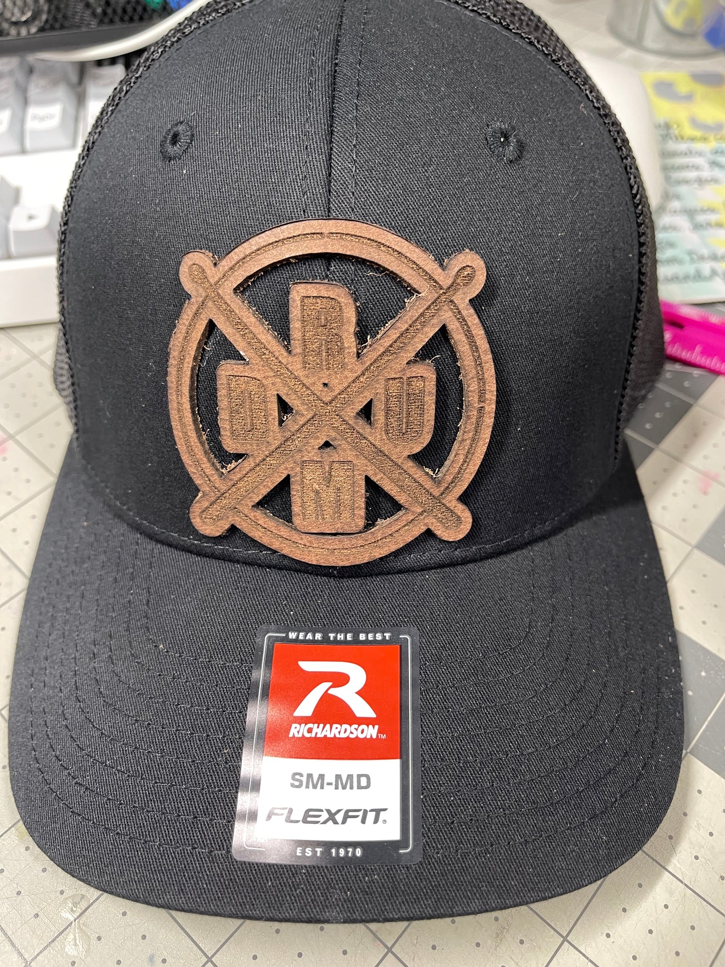 Laser engraved leather patch/hat