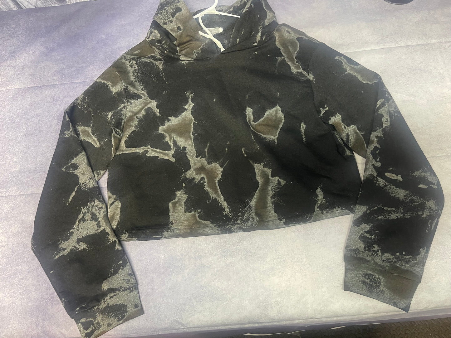 Bleached Black and Gray Cropped Hoodie