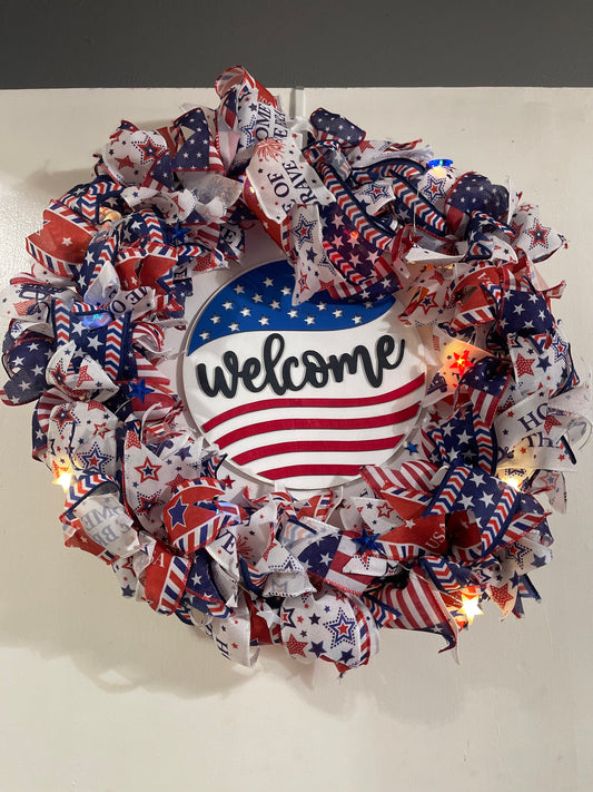 American Flag Lighted Wreath